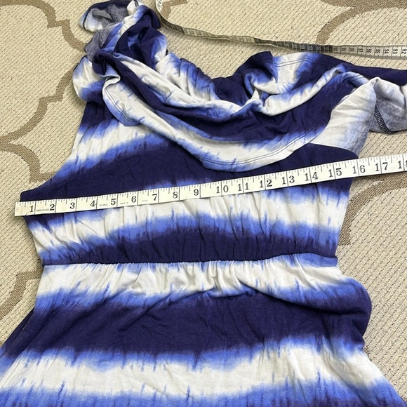 Soma Soft Jersey One Shoulder Ruffle Tie Dyed Stripe Navy Maxi Dress,size medium - Picture 4 of 9